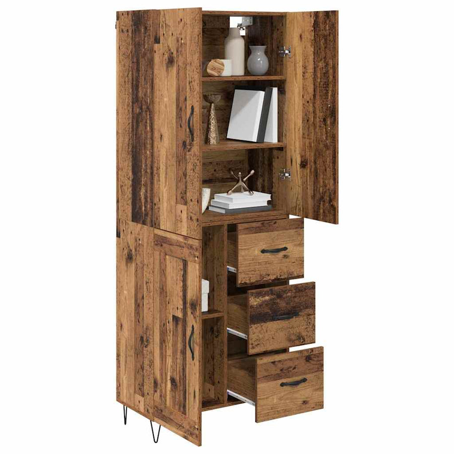 Hoge kast met lade 2 pcs Oud Hout Geengineerd Hout en Glas