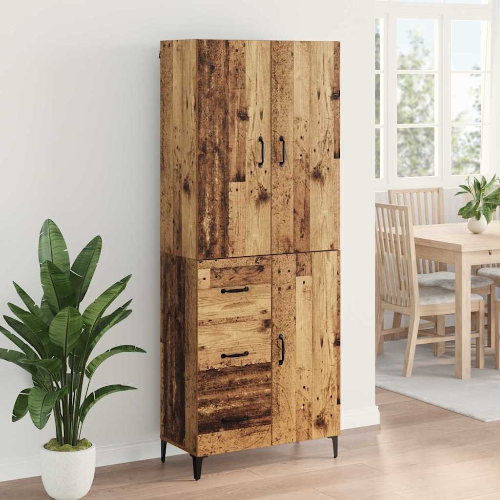 Highboard met lade Oud Hout 69,5 x 34 x 180 cm Bewerkt hout