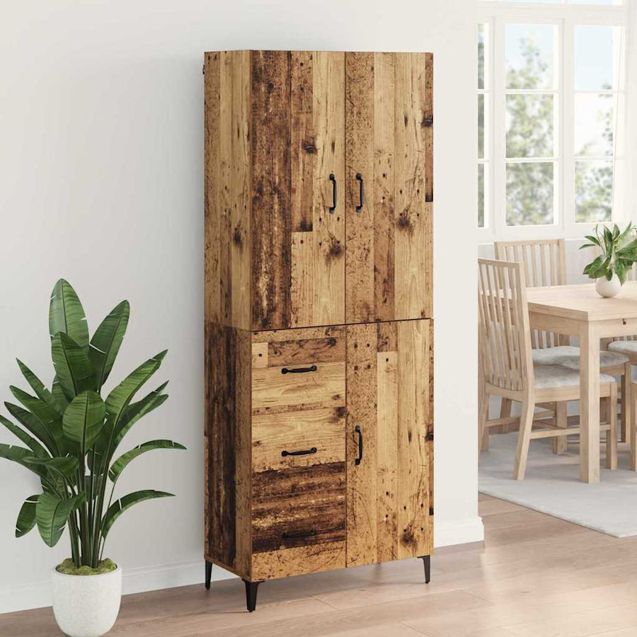 Highboard met lade Oud Hout 69,5 x 34 x 180 cm Bewerkt hout