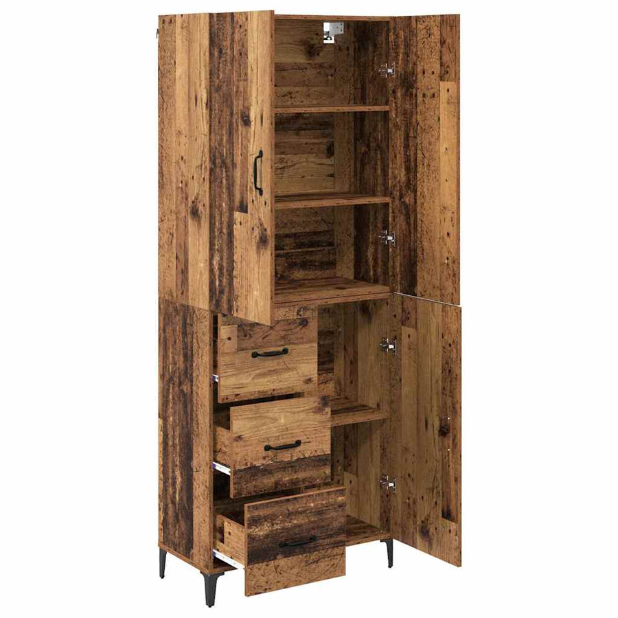 Highboard met lade Oud Hout 69,5 x 34 x 180 cm Bewerkt hout