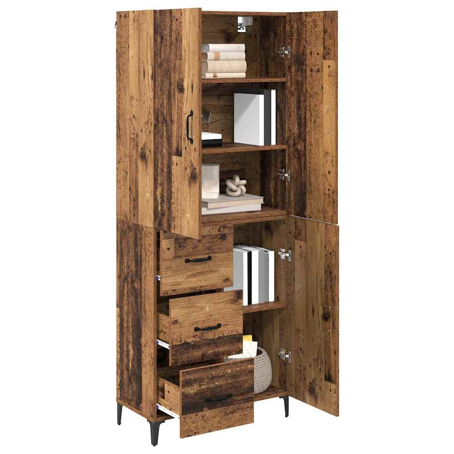 Highboard met lade Oud Hout 69,5 x 34 x 180 cm Bewerkt hout