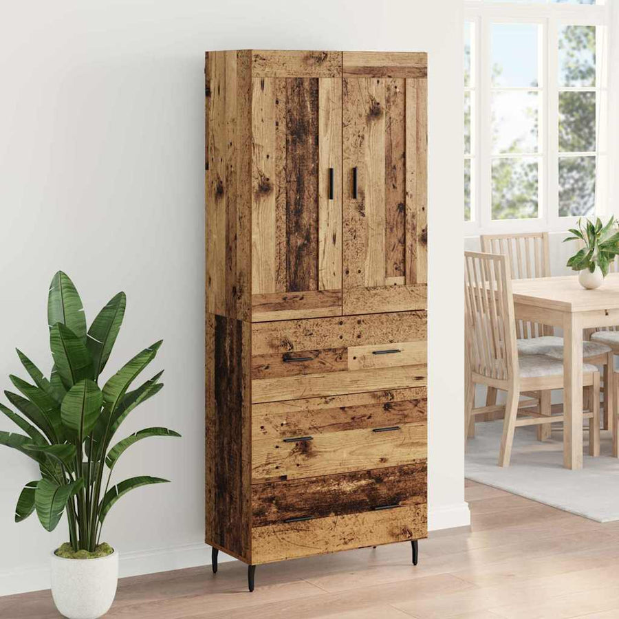 Hoge kast met lade 2 pcs Oud Hout Geengineerd Hout en Glas