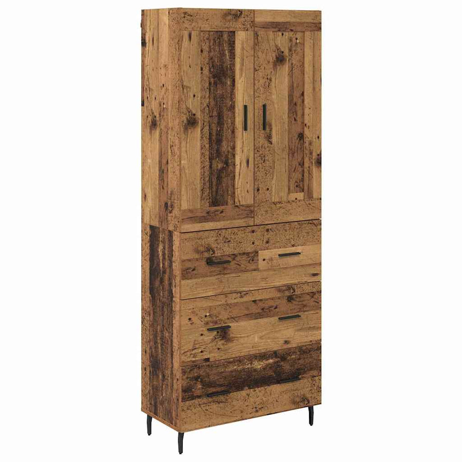 Hoge kast met lade 2 pcs Oud Hout Geengineerd Hout en Glas