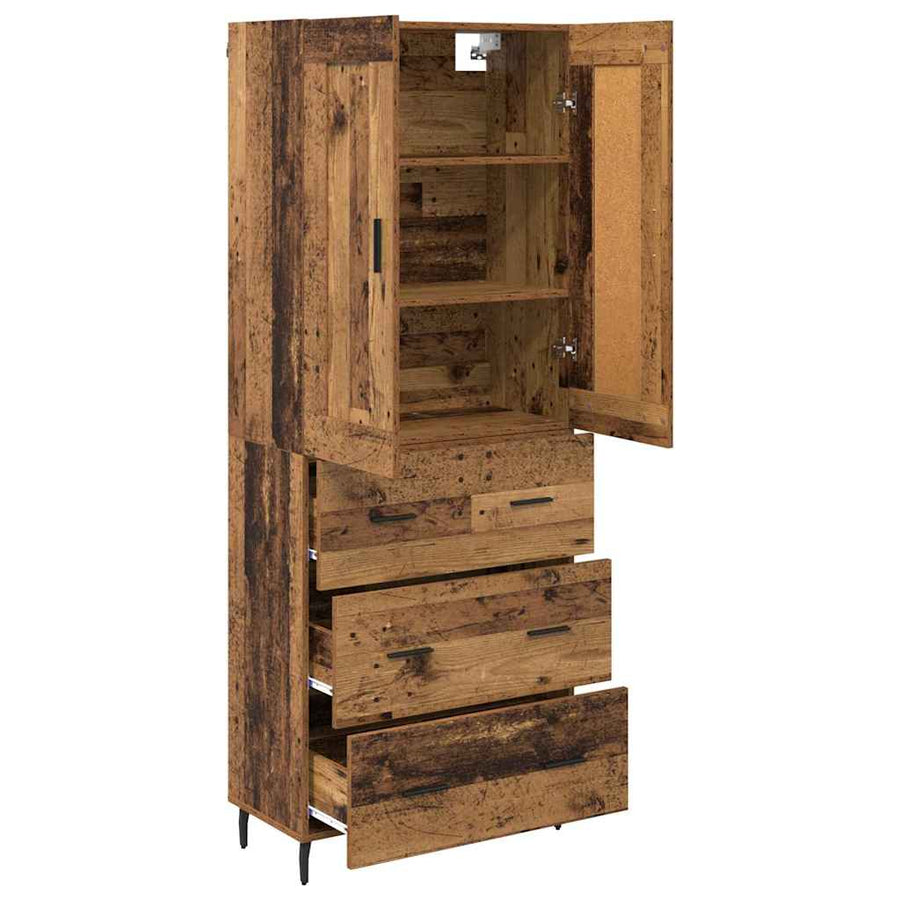 Hoge kast met lade 2 pcs Oud Hout Geengineerd Hout en Glas