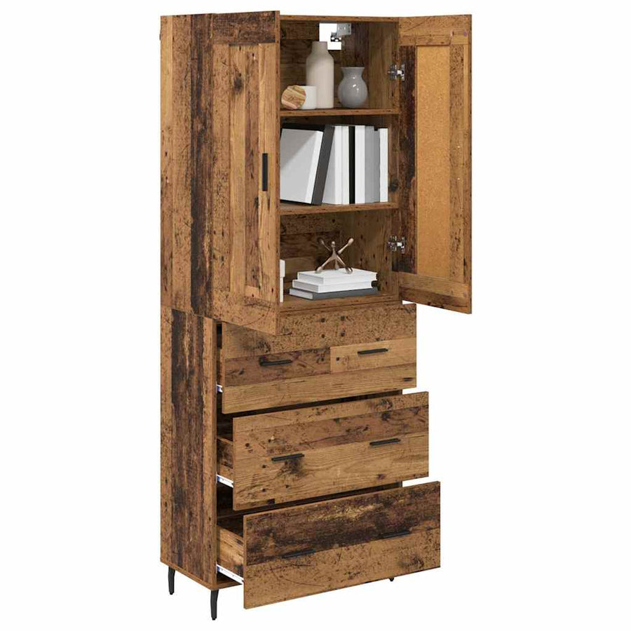 Hoge kast met lade 2 pcs Oud Hout Geengineerd Hout en Glas