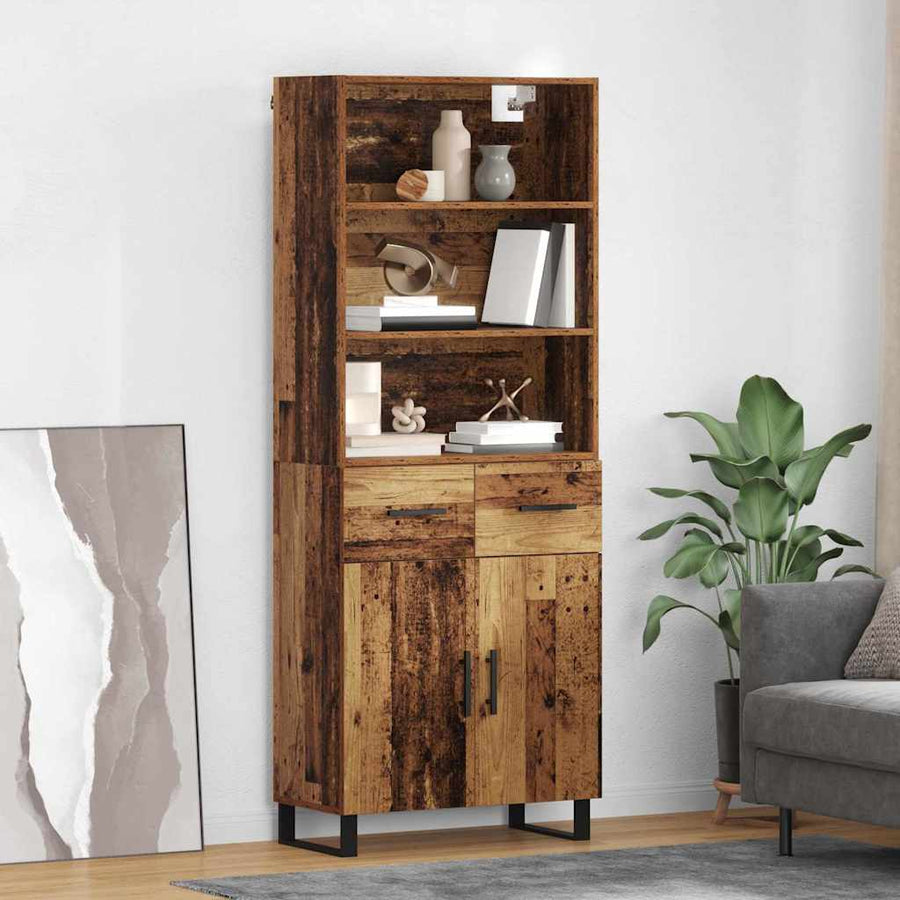Hoge kast Oud Hout 69,5 x 34 x 180 cm Geengineerd Hout en Glas