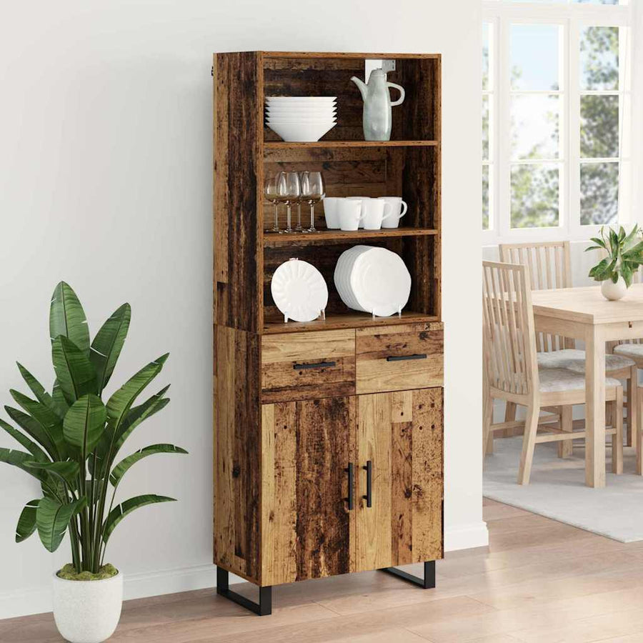 Hoge kast Oud Hout 69,5 x 34 x 180 cm Geengineerd Hout en Glas