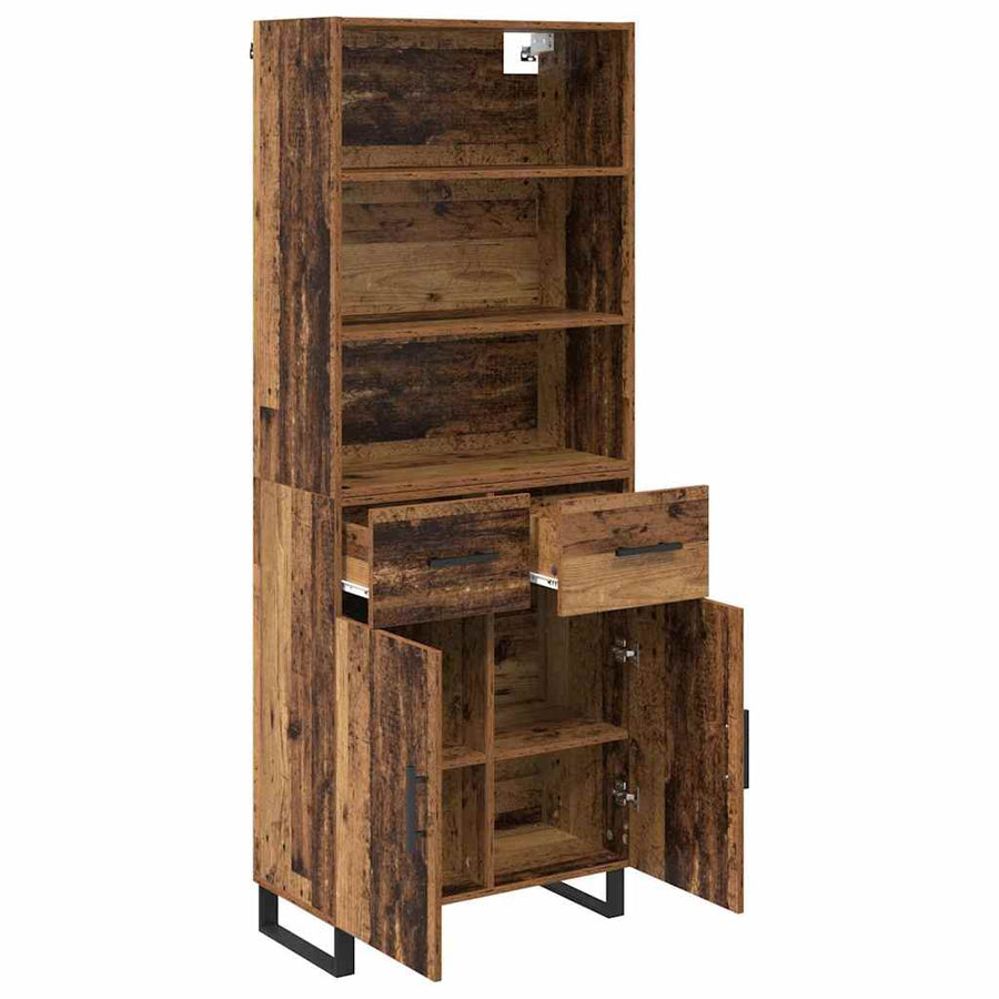 Hoge kast Oud Hout 69,5 x 34 x 180 cm Geengineerd Hout en Glas