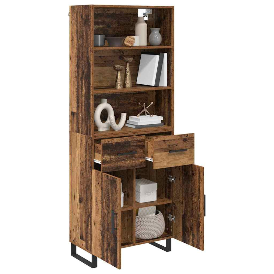 Hoge kast Oud Hout 69,5 x 34 x 180 cm Geengineerd Hout en Glas
