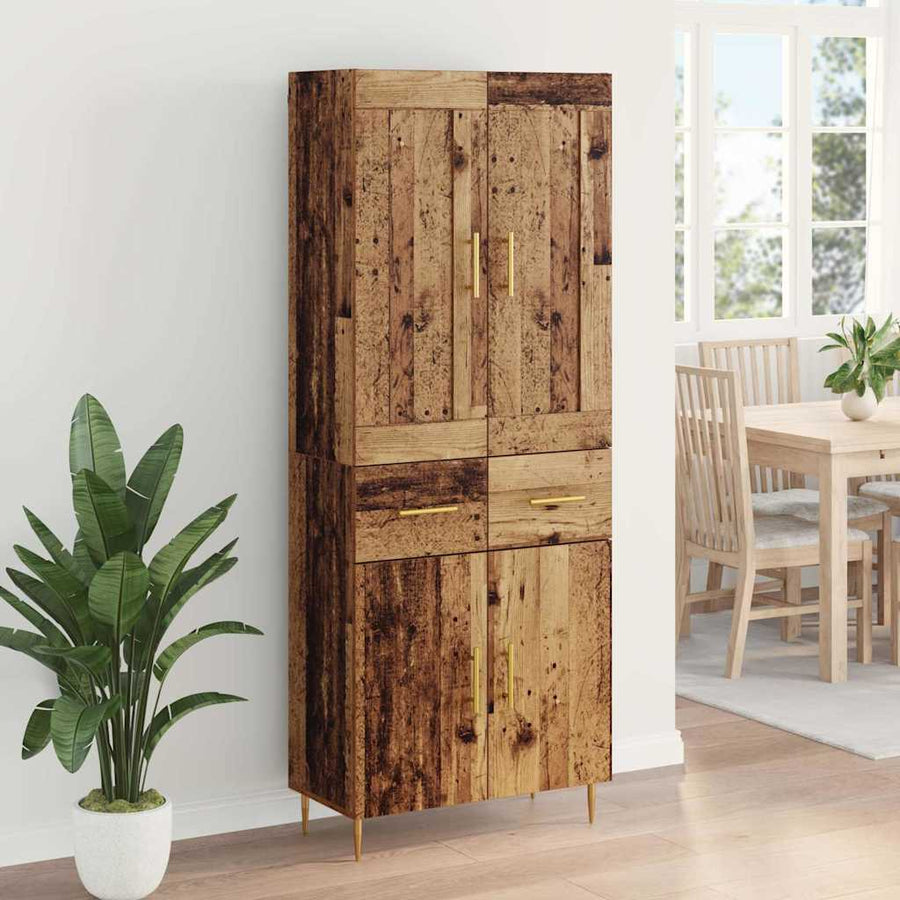 Hoge kast met lade Oud Hout 69,5 x 34 x 180 cm Bewerkt hout