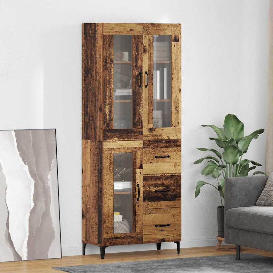 Highboard met lade Oud Hout 69,5 x 34 x 180 cm Bewerkt hout