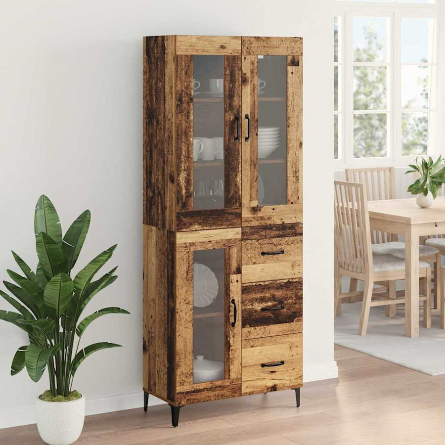 Highboard met lade Oud Hout 69,5 x 34 x 180 cm Bewerkt hout