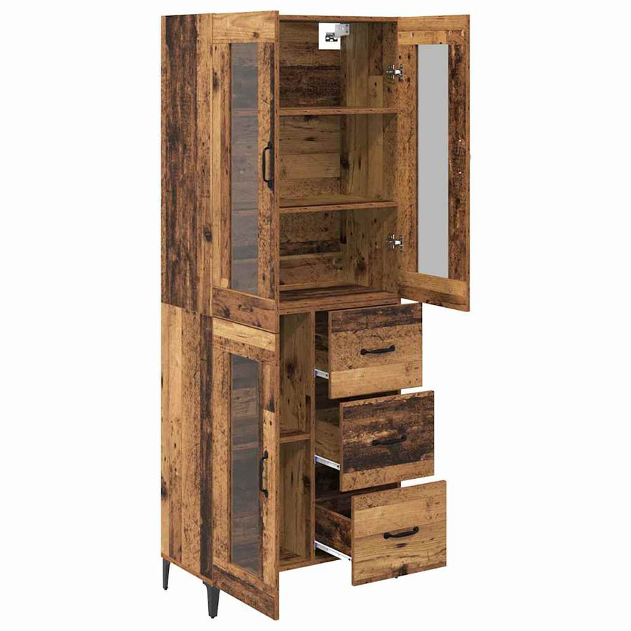 Highboard met lade Oud Hout 69,5 x 34 x 180 cm Bewerkt hout