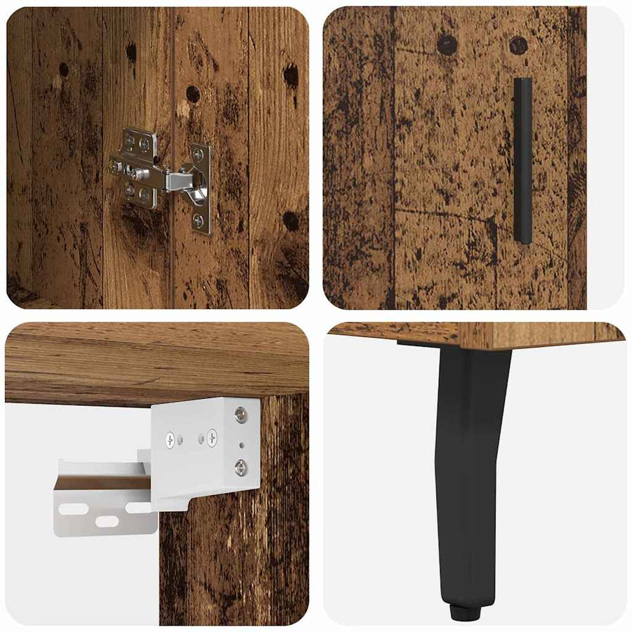Hoge kast 2 pcs Oud Hout Geengineerd Hout en Glas
