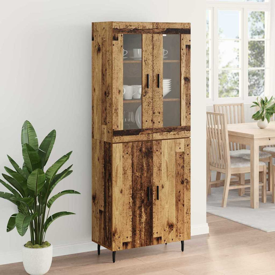 Hoge kast 2 pcs Oud Hout Geengineerd Hout en Glas