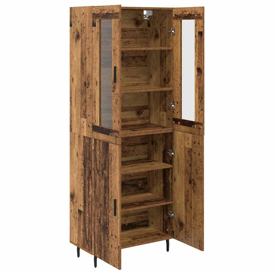 Hoge kast 2 pcs Oud Hout Geengineerd Hout en Glas