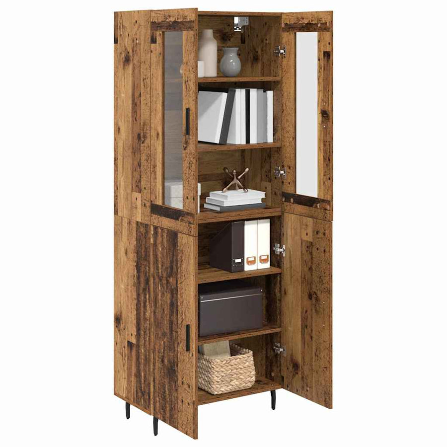 Hoge kast 2 pcs Oud Hout Geengineerd Hout en Glas