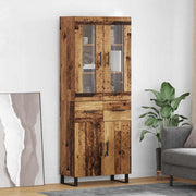 Hoge kast met lade oud hout 2 stuks