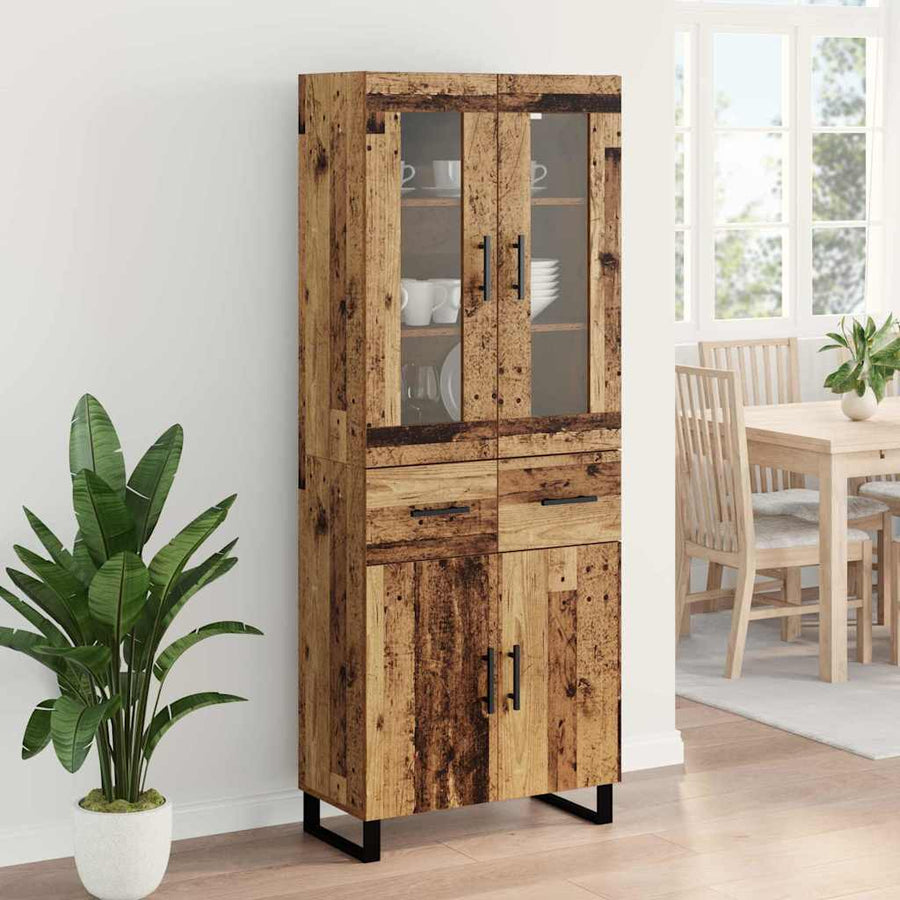 Hoge kast met lade 2 pcs Oud Hout Geengineerd Hout en Glas