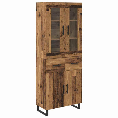 Hoge kast met lade 2 pcs Oud Hout Geengineerd Hout en Glas