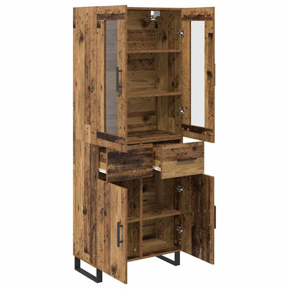 Hoge kast met lade 2 pcs Oud Hout Geengineerd Hout en Glas