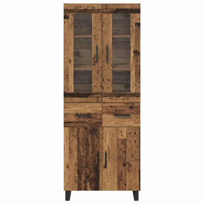 Hoge kast met lade 2 pcs Oud Hout Geengineerd Hout en Glas