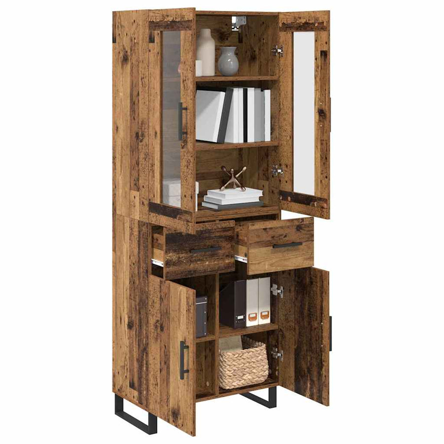 Hoge kast met lade 2 pcs Oud Hout Geengineerd Hout en Glas
