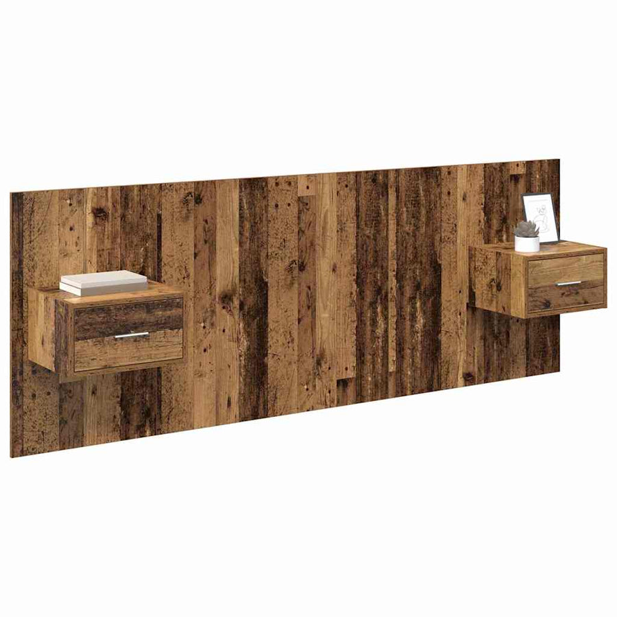 Hoofdbord Met Kast met lade 3 pcs Oud Hout Bewerkt hout