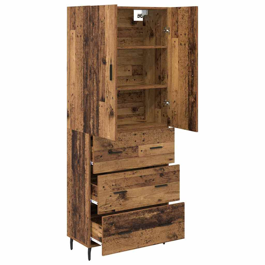 Hoge kast Oud Hout 69,5 x 34 x 180 cm Geengineerd Hout en Glas