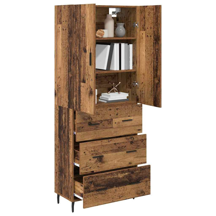 Hoge kast Oud Hout 69,5 x 34 x 180 cm Geengineerd Hout en Glas