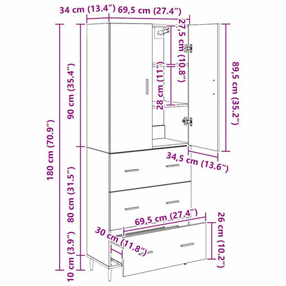 Hoge kast Oud Hout 69,5 x 34 x 180 cm Geengineerd Hout en Glas