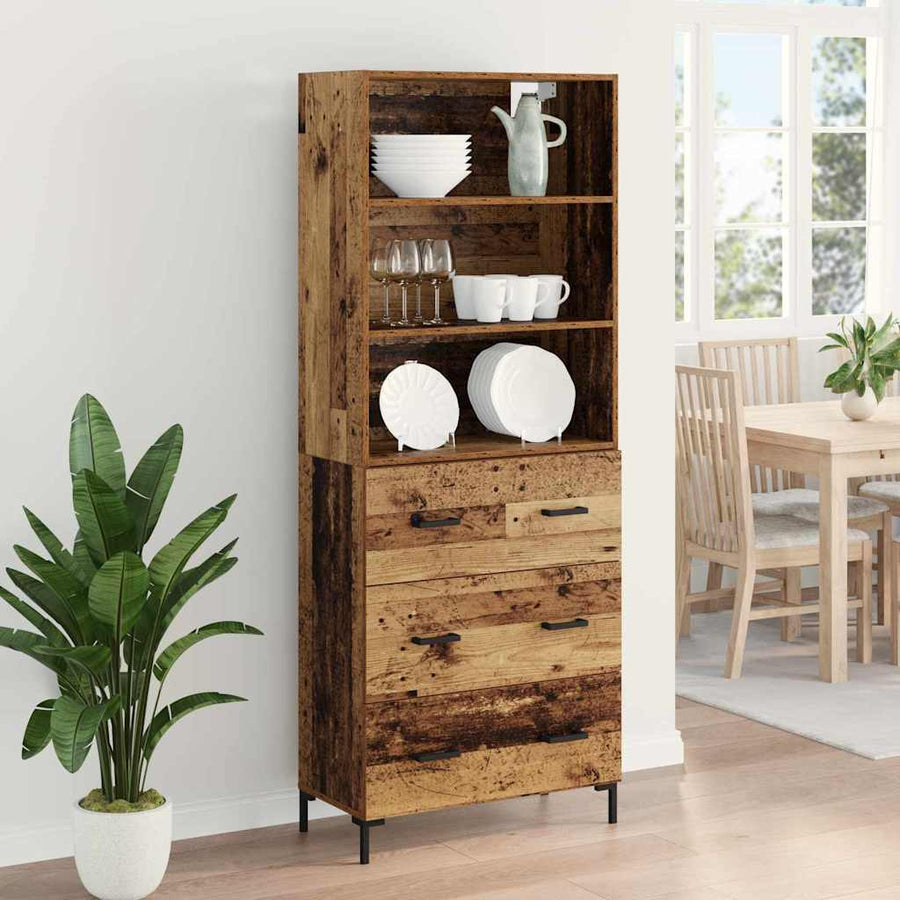 Hoge kast met lade Oud Hout 69,5 x 32,5 x 180 cm Bewerkt hout