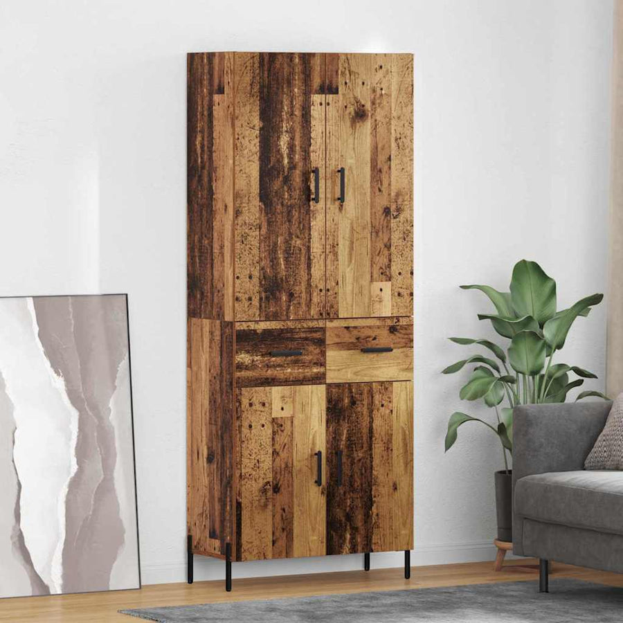 Highboard met lade Oud Hout 69,5 x 34 x 180 cm Bewerkt hout