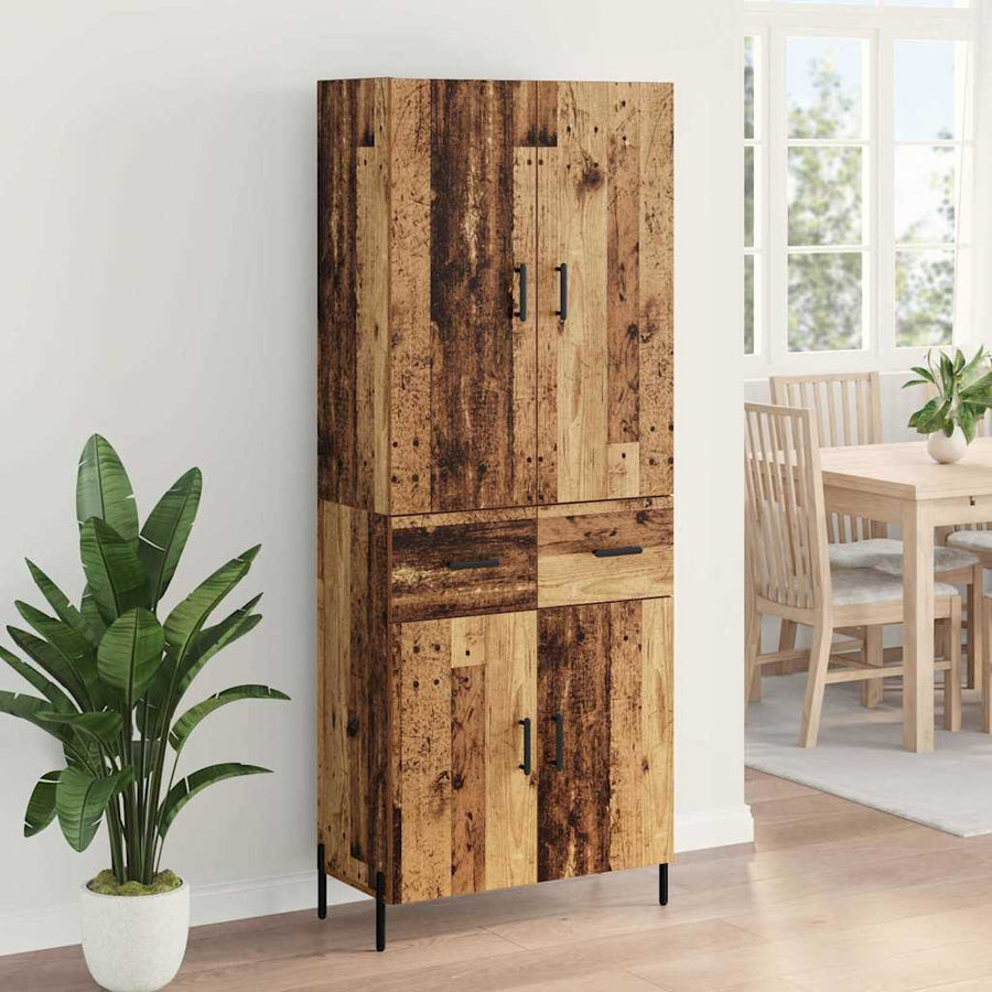 Highboard met lade Oud Hout 69,5 x 34 x 180 cm Bewerkt hout