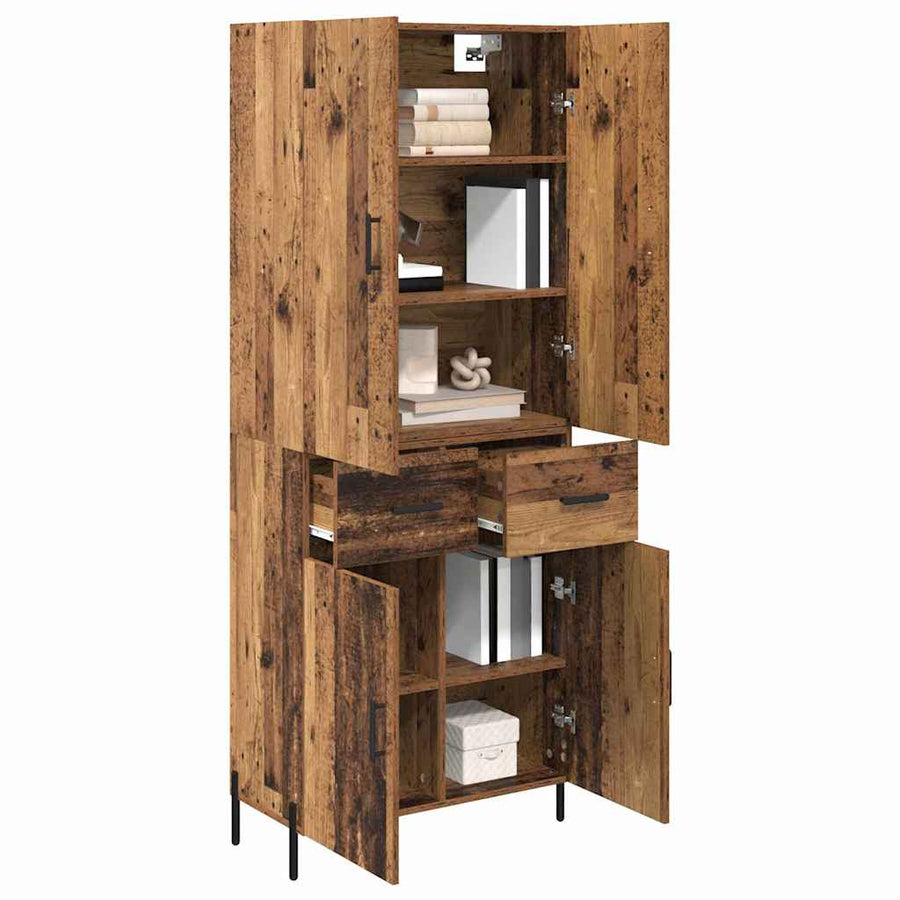 Highboard met lade Oud Hout 69,5 x 34 x 180 cm Bewerkt hout