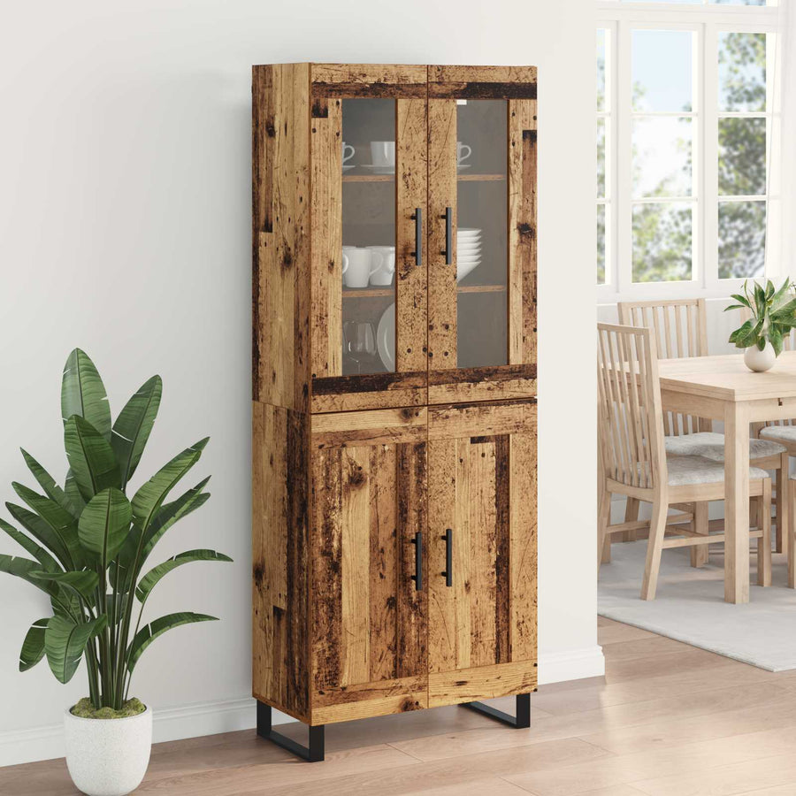 Hoge kast 2 pcs Oud Hout Geengineerd Hout en Glas