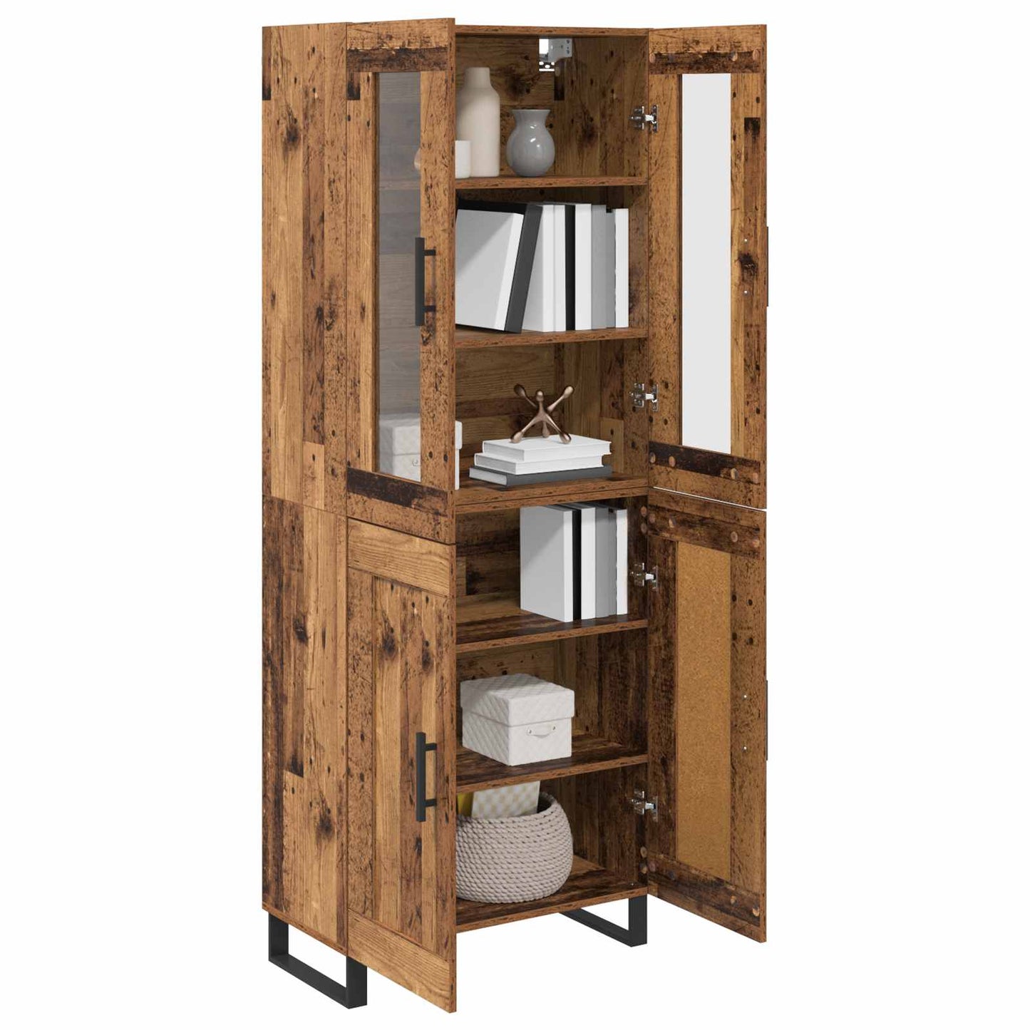 Hoge kast 2 pcs Oud Hout Geengineerd Hout en Glas