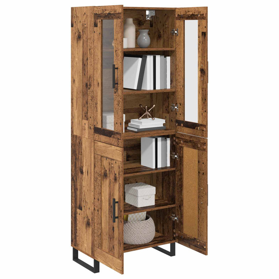 Hoge kast 2 pcs Oud Hout Geengineerd Hout en Glas