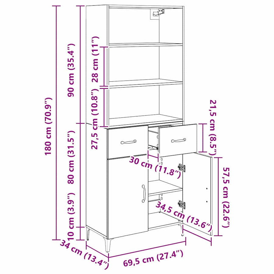Hoge kast met lade Oud Hout 69,5 x 34 x 180 cm Bewerkt hout