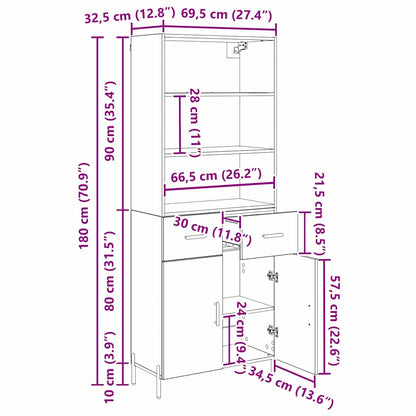 Hoge kast met lade Oud Hout 69,5 x 32,5 x 180 cm Bewerkt hout