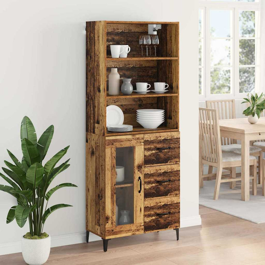 Hoge kast met lade Oud Hout 69,5 x 34 x 180 cm Bewerkt hout