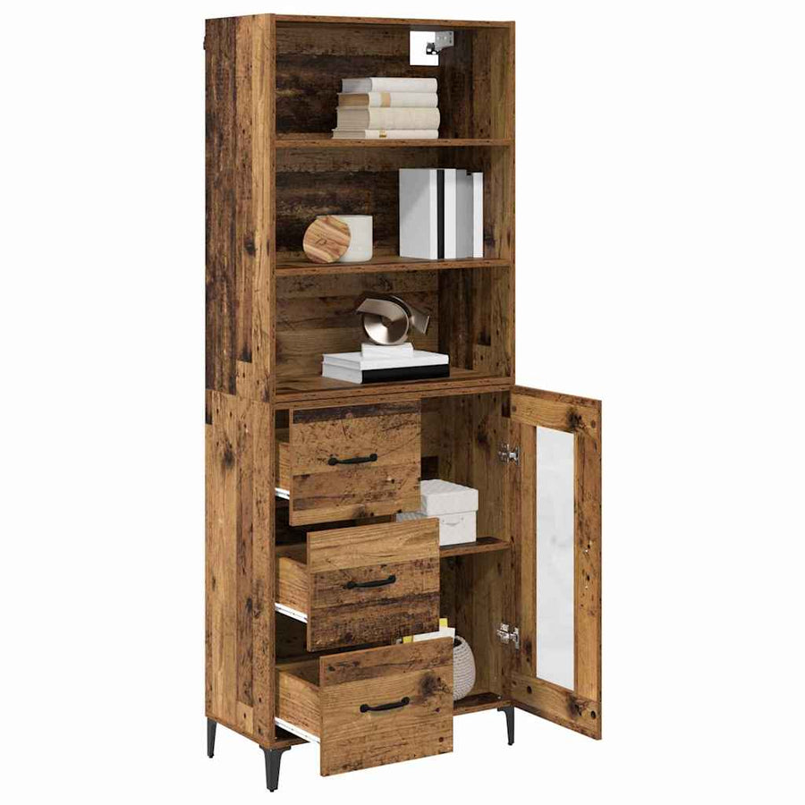 Hoge kast met lade Oud Hout 69,5 x 34 x 180 cm Bewerkt hout
