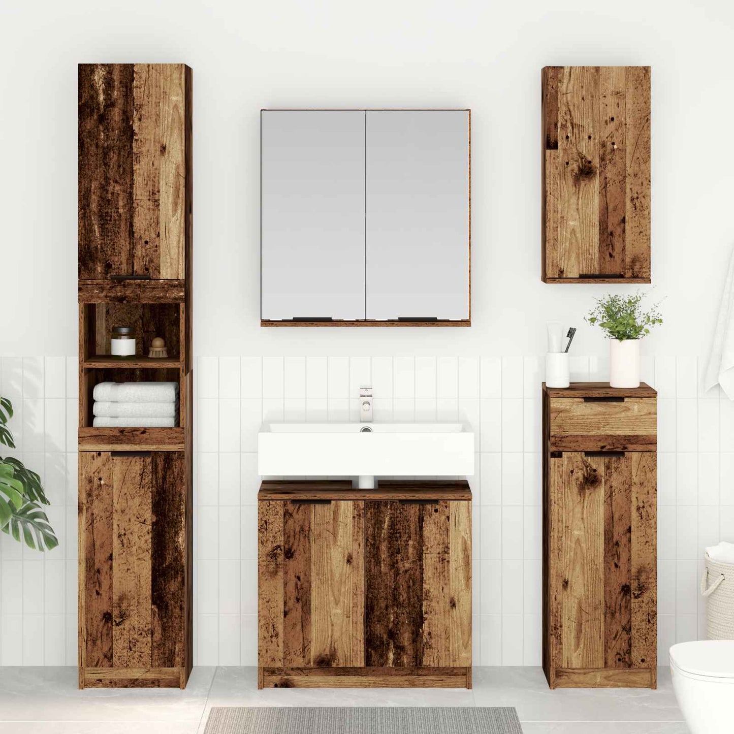 Badkamermeubelset met lade 3 pcs Oudhout Bewerkt hout