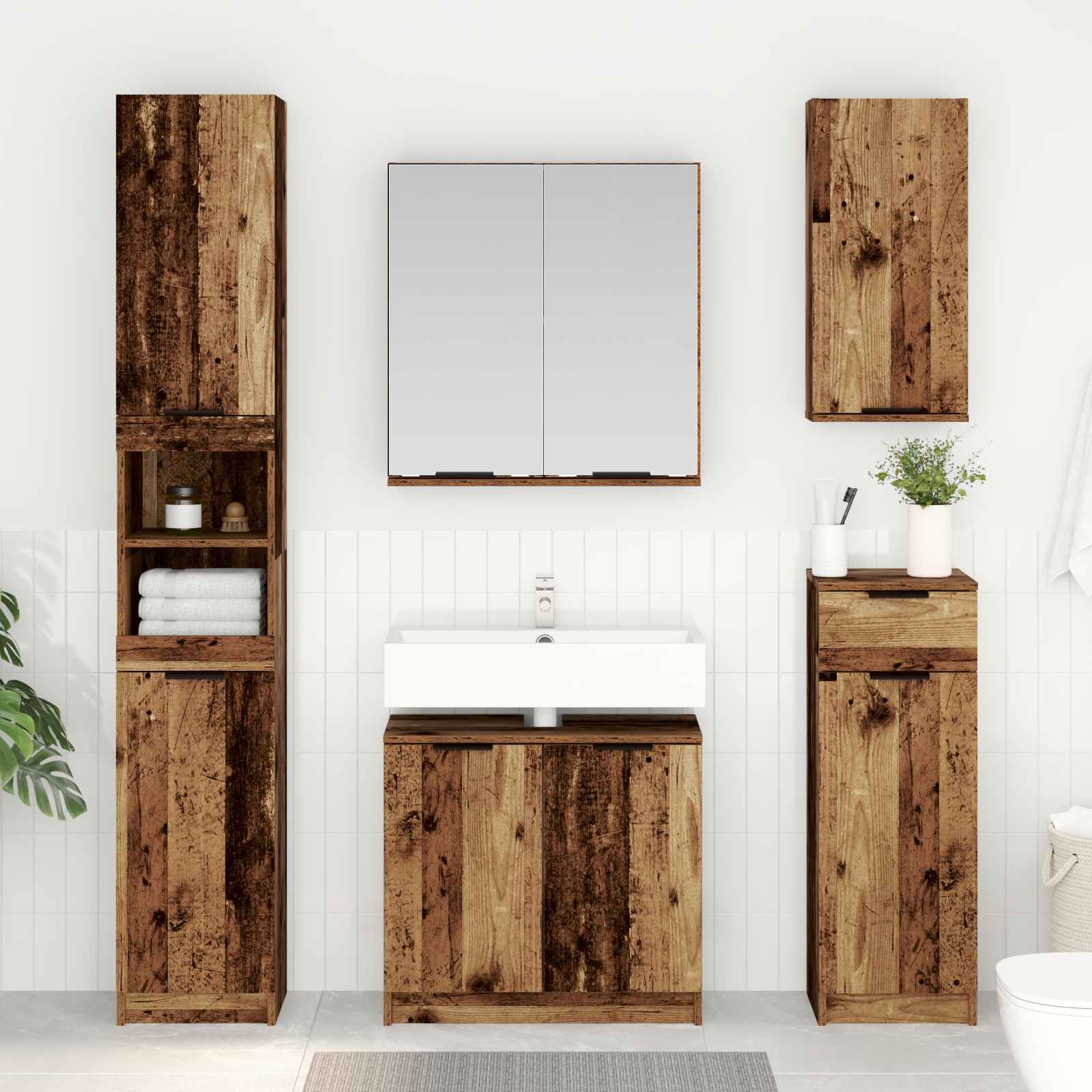 Badkamermeubelset met lade 3 pcs Oudhout Bewerkt hout