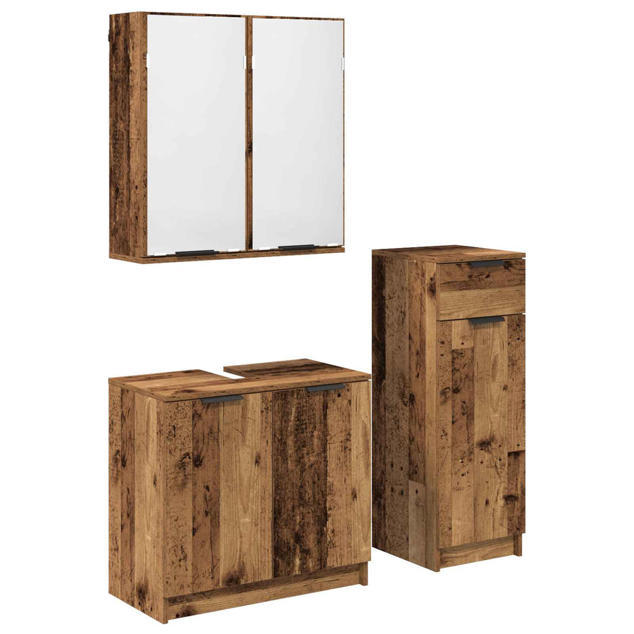 Badkamermeubelset met lade 3 pcs Oudhout Bewerkt hout