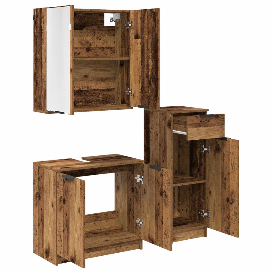 Badkamermeubelset met lade 3 pcs Oudhout Bewerkt hout