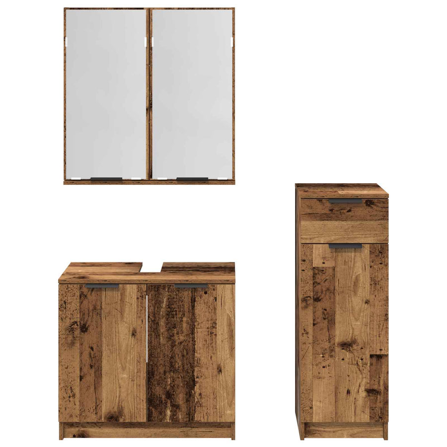 Badkamermeubelset met lade 3 pcs Oudhout Bewerkt hout