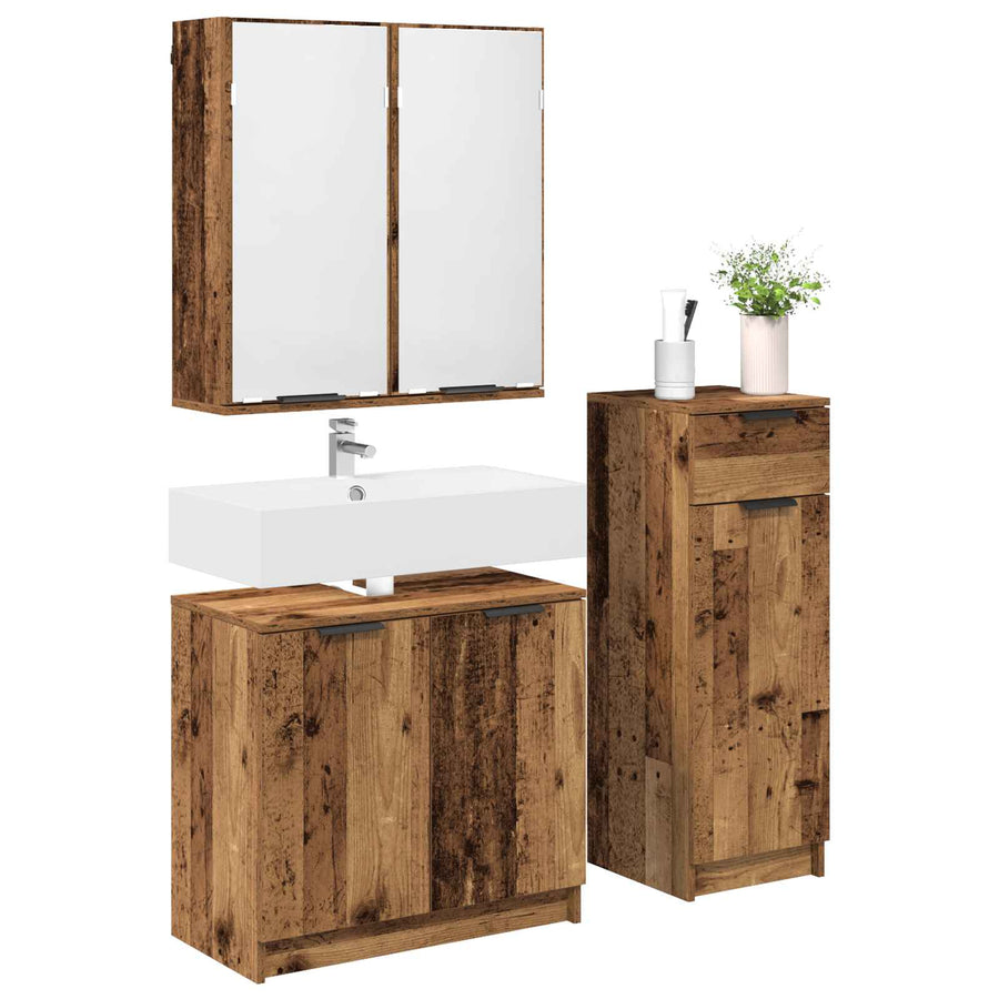 Badkamermeubelset met lade 3 pcs Oudhout Bewerkt hout