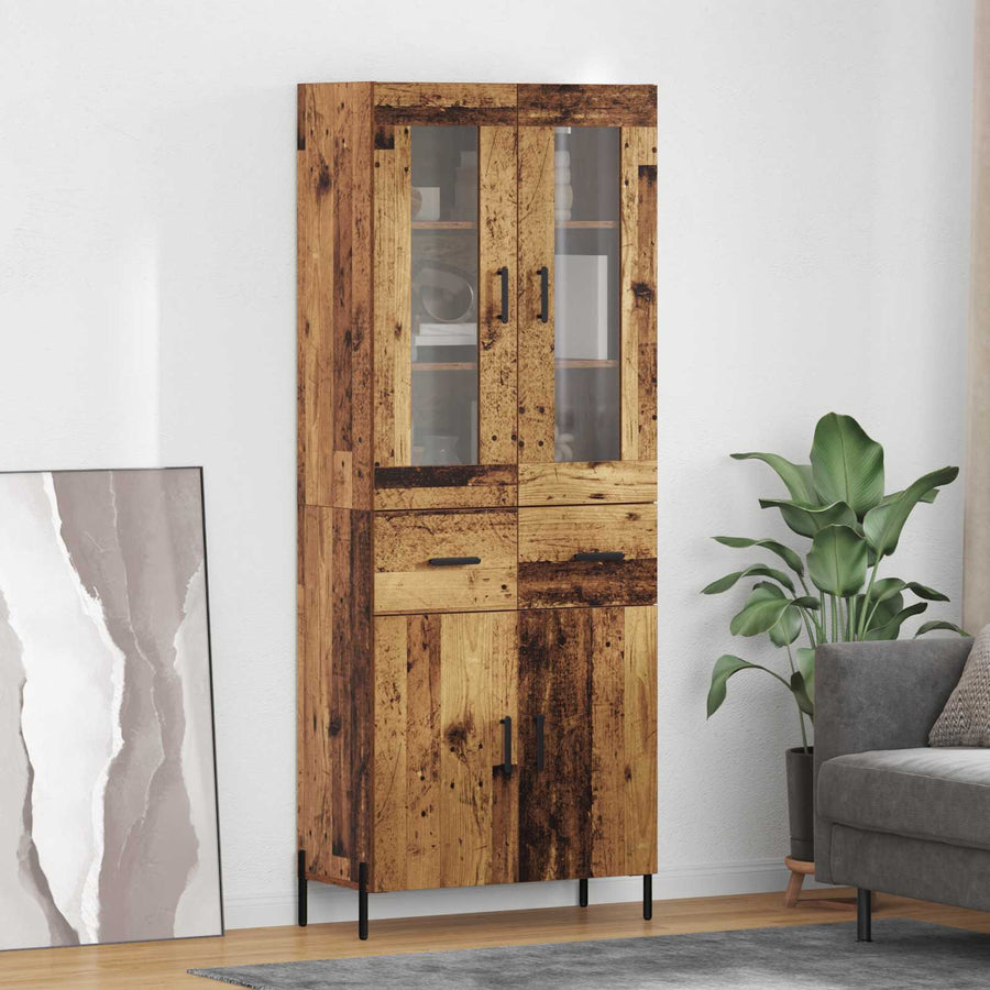 Highboard met lade Oud Hout 69,5 x 34 x 180 cm Bewerkt hout