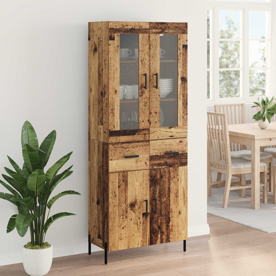 Highboard met lade Oud Hout 69,5 x 34 x 180 cm Bewerkt hout